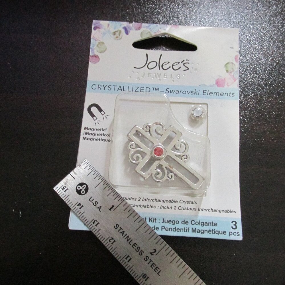 Vintage Swarovski Jolee's Jewels Crystallized Pink Element Cross for a Necklace
